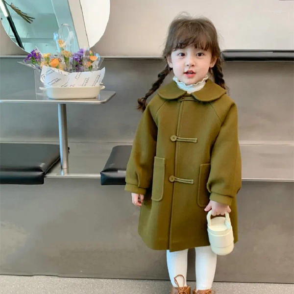 Vestes 2023 hiver filles vert épais chaud bouton veste bébé enfants enfants manteau vêtements d'extérieur