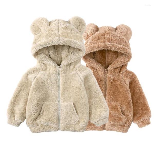 Vestes 2023 hiver enfants ours sweats à capuche épais manteau solide fermeture éclair avec poche sweat-shirt mignon pour enfants enfant en bas âge garçon fille tenues veste