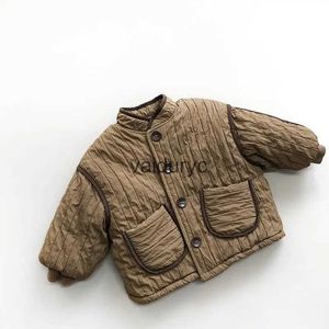 Jackets 2023 Winter Nieuwe Ldren Lange mouw met lange mouwen Gevlogen jas plus fluwelen dikke kinderen jongens warme jas vintage meisjes casual kleding H240508