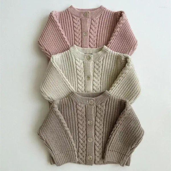 Chaquetas de otoño 2024, abrigo de manga larga para bebé, Chaqueta de punto sólida para niña, suéter de algodón para niño pequeño, cárdigan tejido para niño