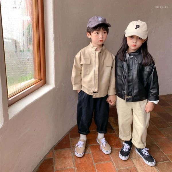 Chaquetas 2024 Otoño Invierno moda coreana niño chico niñas abrigo niños abrigos bebé PU niño 1-11Y chico s