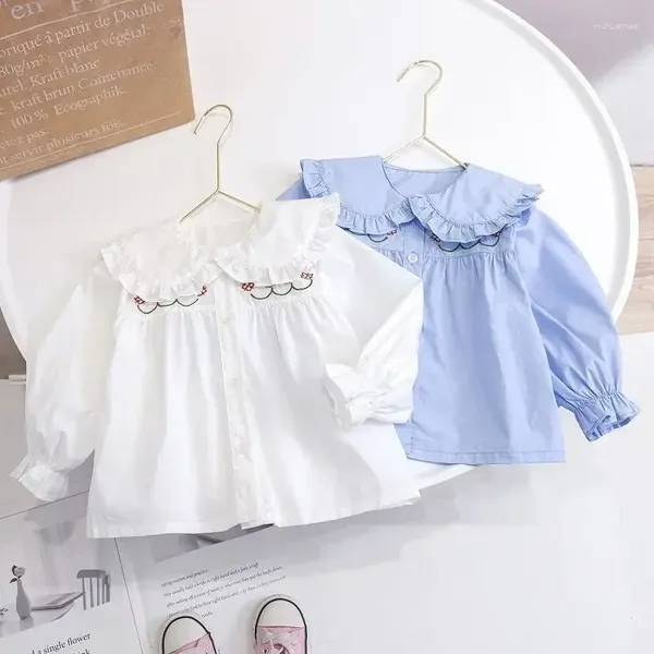 Vestes 2024 Baby Girls Coton Arroises Shirts Sweet en dentelle Collier Brousses Enfants Princesse Bithday Tops Children Vêtements