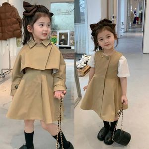 Vestes pour bébés filles, ensemble de vêtements à la mode, Trench-coat, robe élégante, 2 pièces, costumes pour enfants, pardessus, 2024