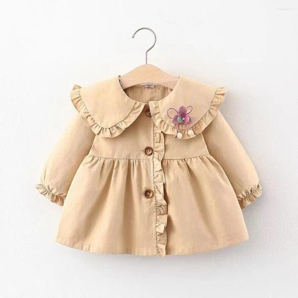 Chaquetas 2024 para niñas, ropa de primavera y otoño, gabardina con solapa, bonita princesa de manga larga para niños, Color sólido, invierno