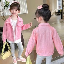 Jassen 2024 Meisjes Kids Denim Jassen Roze Paars Katoenen Tops Lente Herfst Casual Overjassen Kinderkleding