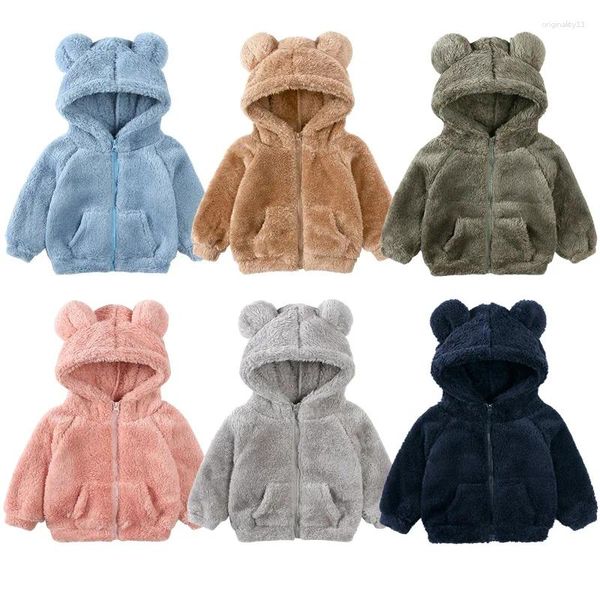 Vestes 2024 peluche garçons veste automne hiver garder au chaud petite princesse manteau mignon ours oreilles à capuche fermeture éclair bébé vêtements d'extérieur enfants vêtements