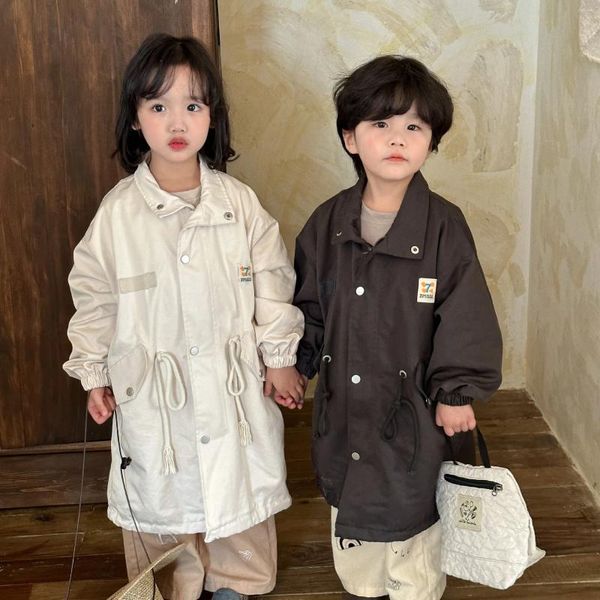 Chaquetas 2024 primavera otoño niño niños retro sólido manga larga rompevientos niña bebé moda abrigo de algodón niño chaqueta suelta ropa para niños pequeños