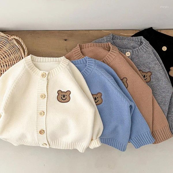 Vestes 2024 printemps bébé à manches longues tricoté pull manteau enfants décontracté cardigan veste coton enfant en bas âge garçon fille mignon ours tricots