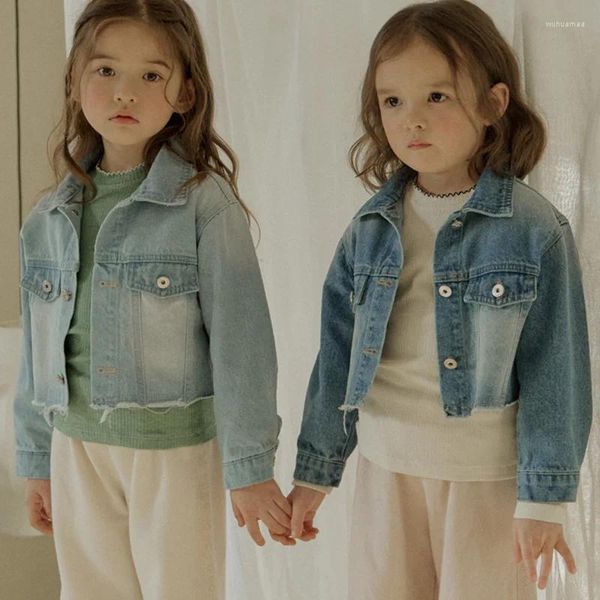 Vestes 2024 printemps coréen enfants filles vêtements bébé doux denim bords bruts veste à revers manteau