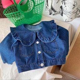 JACKETS 2024 Girls en gros de Denim Ruffles Coat Autumn Full Sleeve Kids Veste 1-7 ans A274