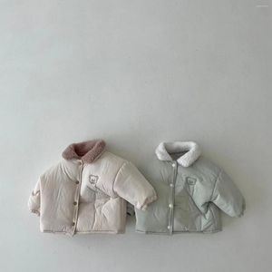 Chaquetas de invierno 2024, abrigo cálido de manga larga para bebé, chaqueta acolchada gruesa de terciopelo para niña, ropa de lana con oso bonito para niño