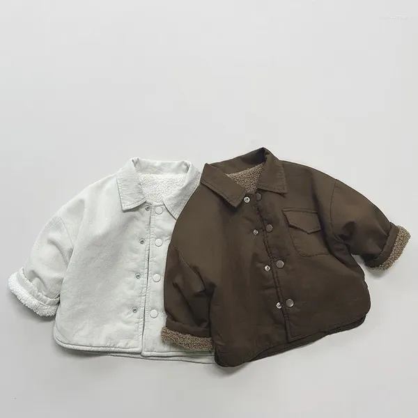 Chaquetas de invierno 2024 para niños, camisas de lana de manga larga, abrigo para niñas, Tops de doble cara, chaqueta Vintage gruesa y cálida, ropa para niños