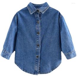 Jackets 3-11y niños Denim Autumn Girls Coats Turn-Down Collar Down Breaded Fashion Loose Kids Soft Gear ropa HW38