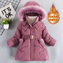 Jaquetas 3 4 5 6 8 10 anos de inverno meninas casaco manter quente engrossar crianças jaqueta com capuz zíper gola de pele princesa outerwear crianças roupas 231117