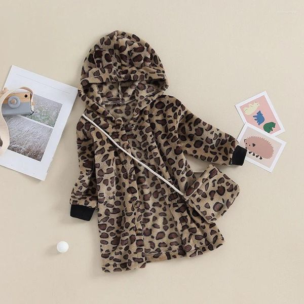 Chaquetas 3-7Y niños niñas abrigos de lana de leopardo con bolsa bebé manga larga con capucha Otoño Invierno ropa para niños prendas de vestir exteriores