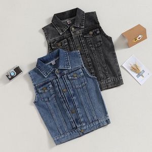 Vestes 3-7Y enfants gilet veste enfants filles garçons sans manches col rabattu bouton fermeture Denim vêtements de sport