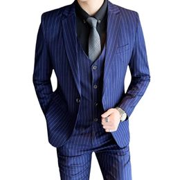 Jackets 3 PCS Set Blazers Jacket Pants Vest / 2023 Fashion Boutique Boutique Boutique Business Groom Rayado Tray de bodas pantalones Chalecos