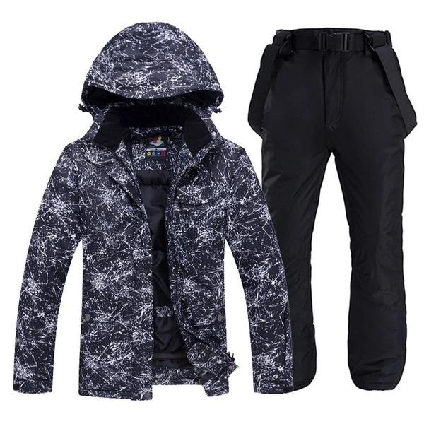 Chaquetas 30 Conjuntos de Trajes de Nieve Negros para Hombres y Mujeres Ropa de esquí al Aire Libre Traje de Snowboard Chaquetas de esquí de Invierno Impermeables + Pantalones con Correas