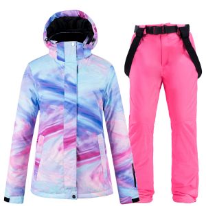 Jackets 30 Girl's Snow Suits Sets Waterdichte winddichte ski slijtage snowboard kleding winter buiten kostuumjassen + riembroek vrouwen