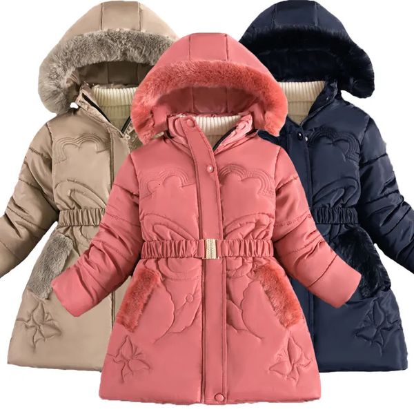 Chaquetas 312 años Invierno Mantenga la chaqueta abrigada para niñas Patrón de mariposa Moda Forro de sombrero desmontable con cuello de felpa Abrigo pesado para niños 230927