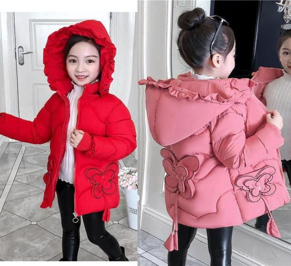 Chaquetas 312 años de invierno, chaqueta gruesa y cálida para niñas, apliques de mariposa, ropa de abrigo con capucha pesada y bonita para niños, cortavientos para niños Coa7537154