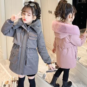 Jackets 4-12 jaar Teen Girls Coat Winter plus fluwelen warm windjack jasje voor parka snowuit mode mode kap kinderen bovenkleding 230222