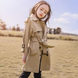 Jacken 4 13Y Teen Mädchen Lange Trenchcoats 2023 Mode England Stil Windjacke Für Frühling Herbst Kinder Kleidung 230725