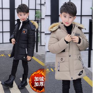 Jackets 4 6 8 10 12 14 jaar Big Boys Jacket Autumn Winter plus fluweel warme tiener kinderen Jassen mode Midden-lengte zipper Hooded Boys-jas 230816