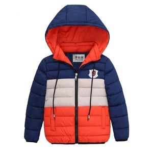 Jackets 4-8 jaar oud Winter Dikke Warm Warm Hooded Boys Jacket Mode Striped Zipper Down Outerwear For Kids Children Birthday Cadeau 220928