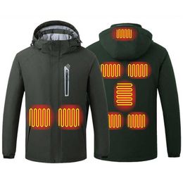 Jackets 8 Zone Verwarmde mannen Jacht Waterdichte Outdoor Coat Windscheper USB Verwarming Kap Kap Elektrische kleding Y2210