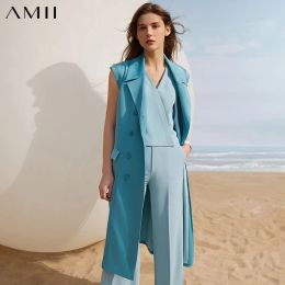 Vestes Amii minimalisme été nouveau gilet femme officiel dame solide revers Double boutonnage Long gilet femme manteau hauts 12130054