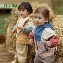 Chaquetas Amila Baby Jacket 2023 Primavera Moda Patchwork Casual con capucha Outwear Infant Toddler Girls Boys Cute Brand Niños Ropa 230327