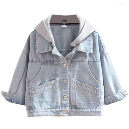 Jackets Amur Leopard Girls Denim Jacket Hoodie Light Blue Cowboy Coat Children's Princess Multi-Button Jeans For Spring Autumn