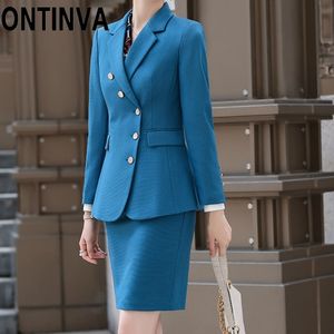 Jassen en blazers rok pak vrouwen plus size 5xl lange mouw outfit elegante schuine single breasted jacket suits 210527