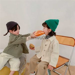 Jackets Otoño e invierno Chaqueta casual de niños Corea Corea Niños para niños Baby Kids Cloth Custiche Pocket Button Cardigan Jacket x0811