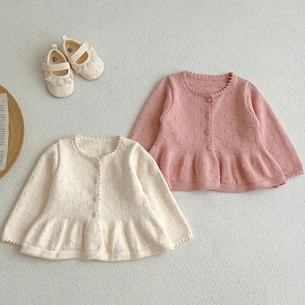 Vestes d'automne pour bébés filles, Cardigan, pulls pour enfants, tricoté à manches longues, en dentelle, à volants, printemps