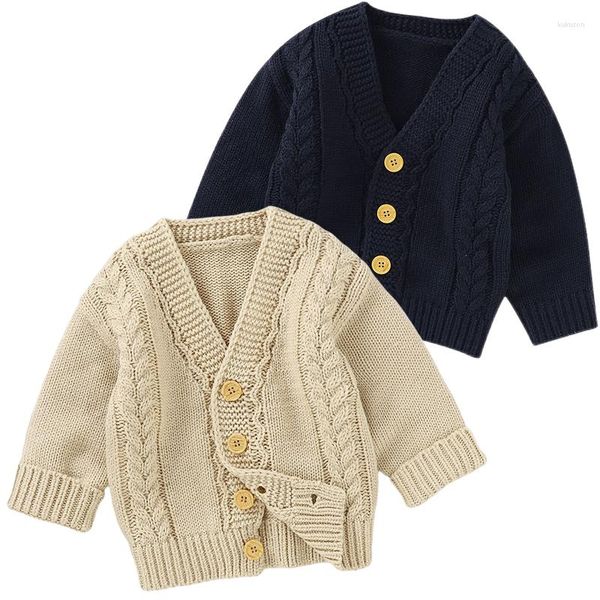 Vestes automne garçons filles Cardigan pull hiver mignon enfants couleur unie torsadé tricot lâche Cardigans à manches longues chaud