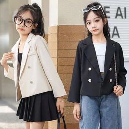 Vestes Automne filles court Blazer manteau blanc noir mode 4-15 Enfant Double boutonnage costume Veste Veste Pour Enfant Casaco Infantil Menina