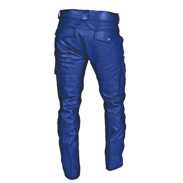 Vestes Automne Hommes Pantalon En Cuir Bleu Coupe Skinny Style Élastique Mode Pantalon En Cuir Pu Pantalon De Moto Vintage Streetwear 4