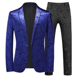 Vestes d'automne pour hommes, costume de soirée de bal, noir/bleu, petits blazers Jacquard à la mode, veste et pantalon, taille 6xls, nouvelle collection