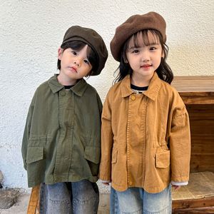 Jassen Herfst Unisex Kinderen effen kleur katoenen jassen Meisjes losse casual Jassen Jongens reverskraag uitloper 230728