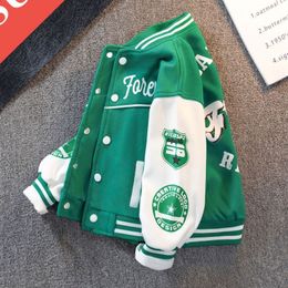 Jassen Herfst Winter Baseball Groene Jas Jas Kindermode Kleding Voor Tieners Meisjes Jongens Vest 4 Tot 12 Kinderen Uitloper bomber 230731