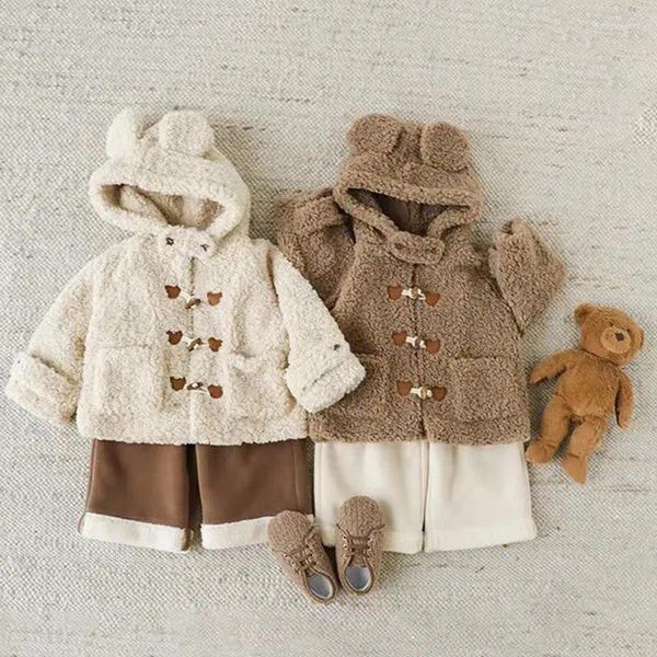 Vestes automne hiver enfants dessin animé polaire à capuche manteau chaud rétro enfant en bas âge fille plus velours hauts garçon bébé solide épaissir veste tenues