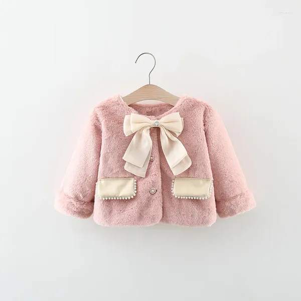 Vestes Automne Hiver Enfants Manteaux Soie Bowknot Mode Princesse Filles Corail Polaire Bébé Top Vêtements D'extérieur 0-4 Ans Enfants Veste Vêtements