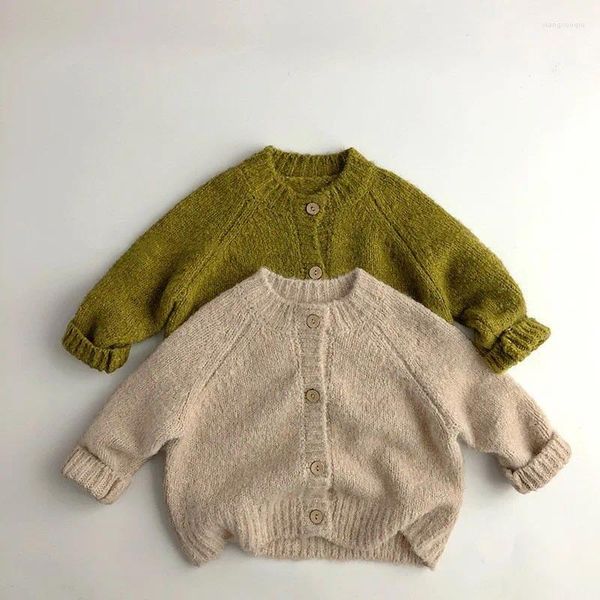 Chaquetas Otoño Invierno para niños, suéter de manga larga, abrigo para bebés, Tops de punto informales sólidos, chaqueta cárdigan gruesa para niñas, ropa para niños