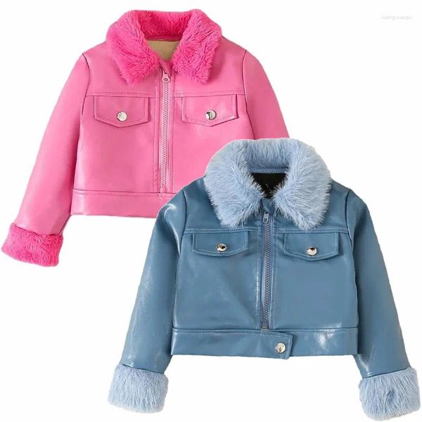 Chaquetas Otoño Invierno chaqueta de piel para niña PU Learher ropa de bebé abrigo corto moda chico ropa niños trajes Chic elegante