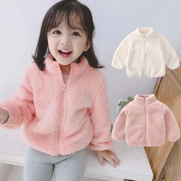 Chaquetas Otoño Invierno niñas abrigo de felpa suave cuello alto prendas de vestir mantener caliente cremallera de lana Coral para niños