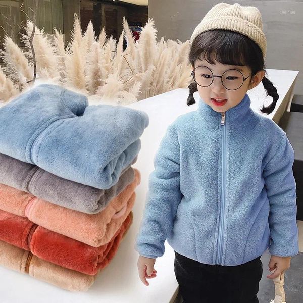 Vestes automne hiver filles manteaux en peluche enfants doux col roulé vêtements d'extérieur garder au chaud enfants corail polaire fermeture éclair