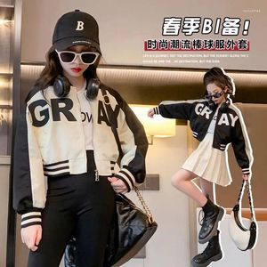 Vestes Automne Hiver À Capuchon Enfants Adolescents Zipper Lettre Rayé Enfant Filles Vêtements Mode Tendance Baseball Crop Top Lâche Jacker Manteau