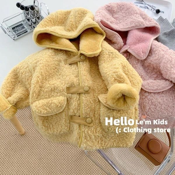 Vestes Automne Hiver Rose Veste Fausse Fourrure Ours En Peluche Long Manteau Laine Enfants 2024 Agneau Petites Filles Boutique Vêtements Pour Enfants